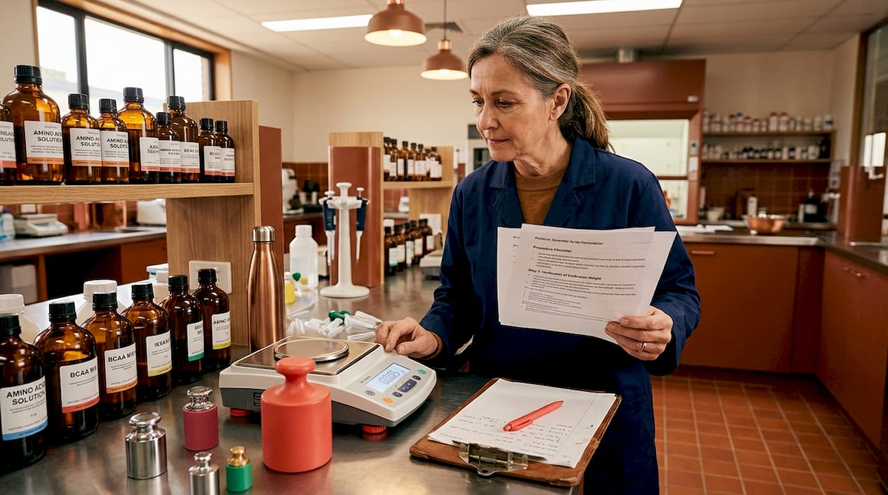 Lab technician reviewing procedure documents